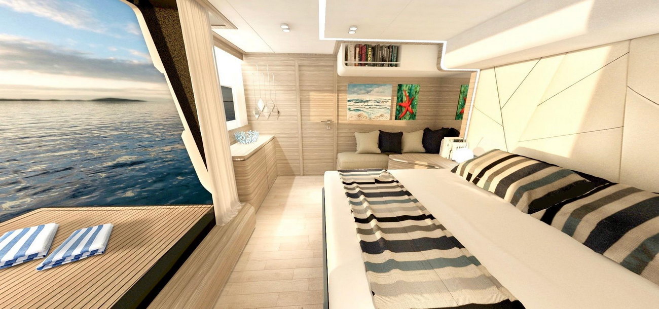 SILENT 80 motor-catamaran-solar-master-cabin-with-balcony